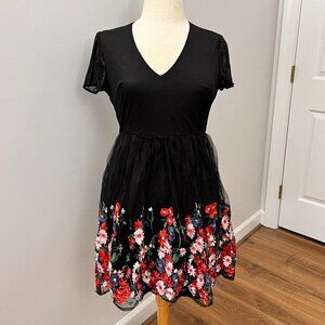 Aqua Floral Embroidered Tulle Dress Sz XS